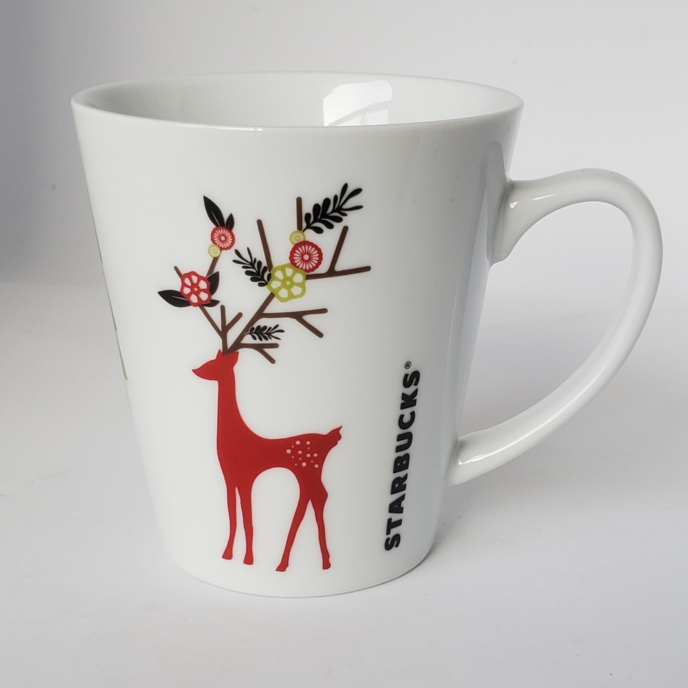 Starbucks 2011 Christmas Deer Coffee Mug Holiday Buck with Decorated Antlers EUC